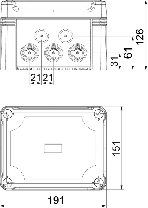 Caixa de derivação tampa transparente, calha 2069 190x150x125 Policarbonato cinzentotransparente