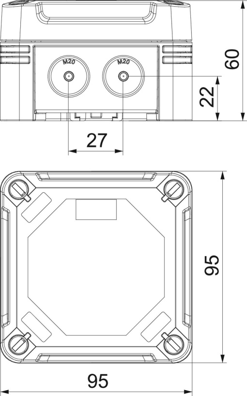 Caixa de derivação com tampa vermelha 95x95x60 Policarbonato pretovermelho