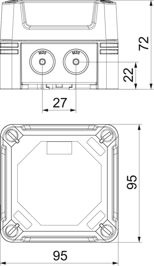Caixa de derivação 5x61x525 FL, 3xV-TEC VM, 3x116 95x95x72 Policarbonato cinzento claro RAL 7035