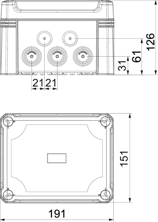 Caixa de derivação Terminal ramal linha principal 190x150x125 Policarbonato cinzento claro RAL 7035