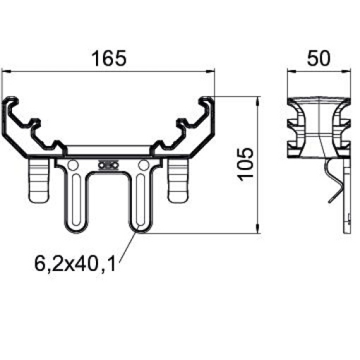 Universal fixing element for junction box on cable tray 165x163x49 Polipropileno, reforçado a fibra de vidro cinzento claro RAL 7035