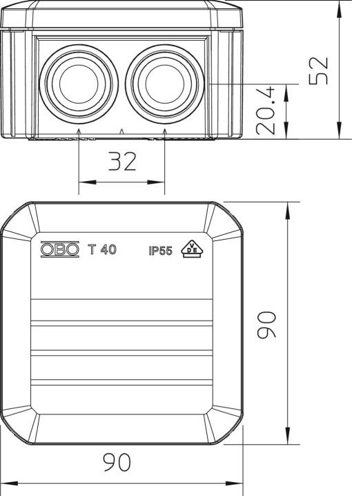 Caixa de derivação com entradas 90x90x52 Polipropileno cinzento claro RAL 7035