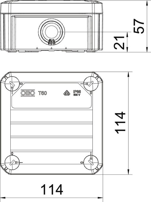 Caixa de derivação com entradas 114x114x57 Polipropileno branco puro RAL 9010