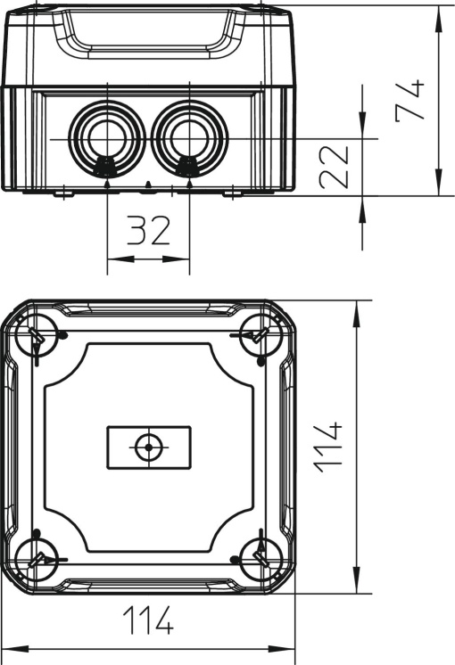 Caixa de derivação com tampa alta 114x114x76 PolipropilenoPolicarbonato cinzento claro RAL 7035