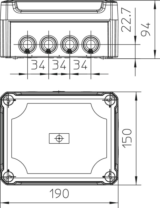 Caixa de derivação com tampa alta 190x150x94 PolipropilenoPolicarbonato cinzento claro RAL 7035