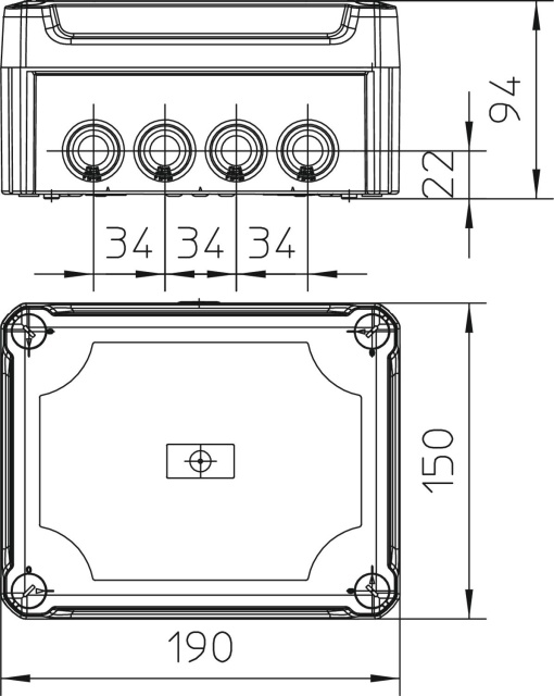 Caixa de derivação com tampa alta transparente 190x150x94 PolipropilenoPolicarbonato cinzento claro RAL 7035