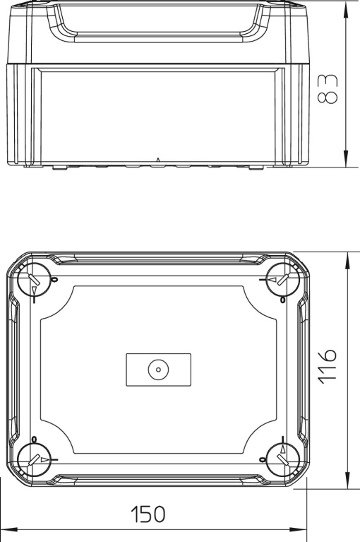 Caixa de derivação lisa com tampa alta transparente 150x116x83 PolipropilenoPolicarbonato cinzento claro RAL 7035