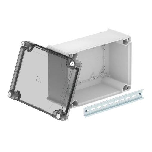 Caixa de derivação lisa com tampa alta transparente 285x201x139 PolipropilenoPolicarbonato cinzento claro RAL 7035