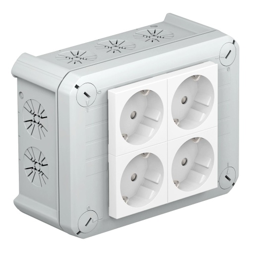 Caixa de derivação 4 Tomadas Schuko 33 BR 22 150x116x67 Polipropileno cinzento claro RAL 7035