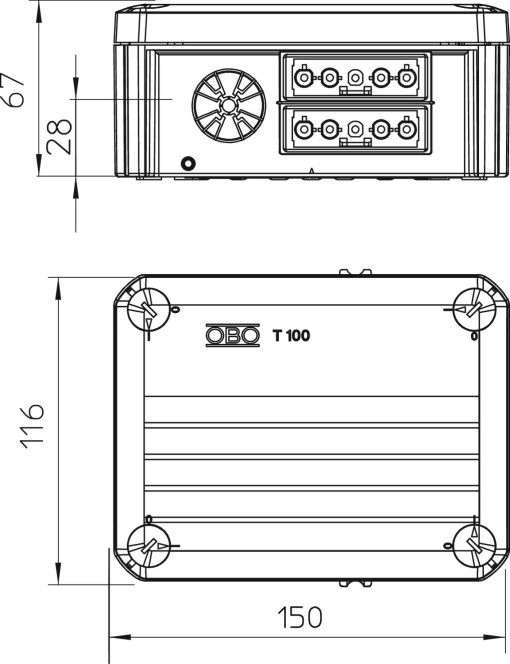 Caixa de derivação com tomadas Wieland 4s5p 150x116x67 Polipropileno cinzento claro RAL 7035
