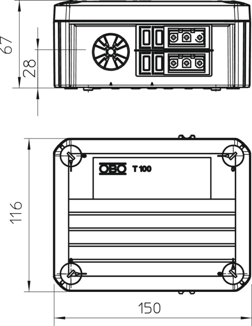 Caixa de derivação c conector Wieland1S41B42B3 150x116x67 Polipropileno cinzento claro RAL 7035