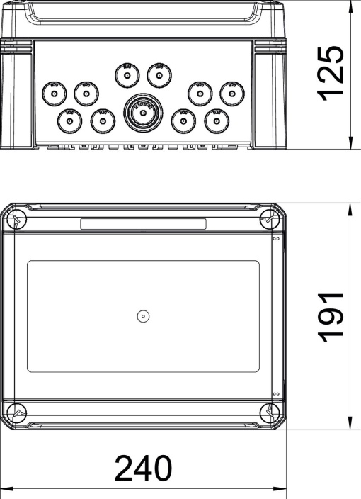 Quadro de distribuição sem bornes, para 9 módulos 240x191x125 Policarbonato cinzento claro RAL 7035