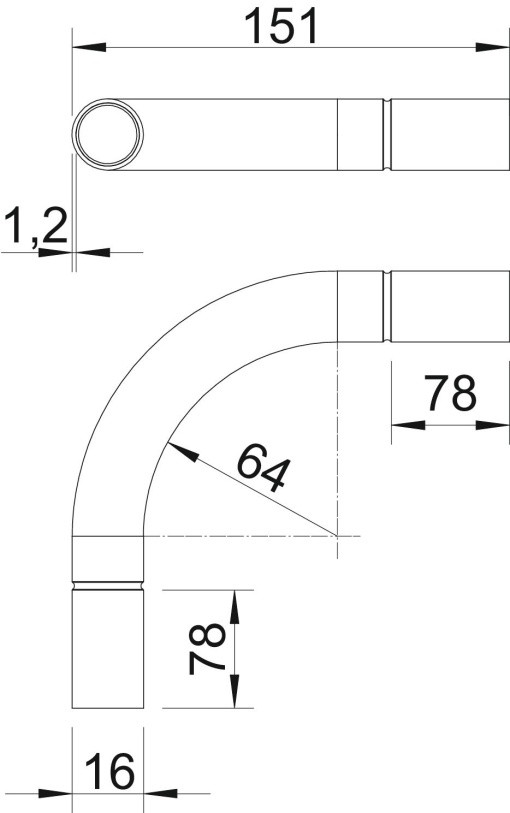 Ângulo de alumínio sem rosca Ø16mm Alumínio