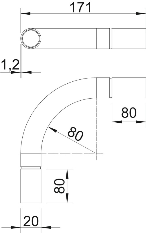 Ângulo de alumínio sem rosca Ø20mm Alumínio