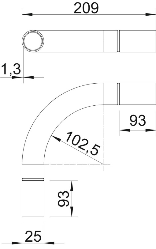Ângulo de alumínio sem rosca Ø25mm Alumínio