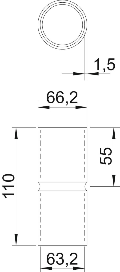 União de alumínio sem rosca Ø63mm Alumínio