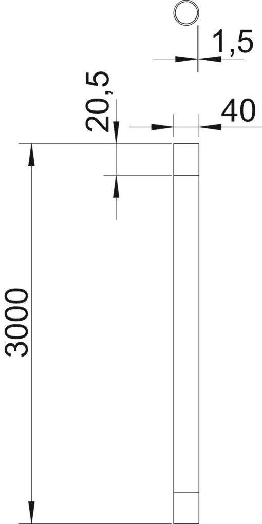 Tubo metálico com rosca M40, 3000mm Aço PES50 - PoliésterEpóxido preto RAL 9005