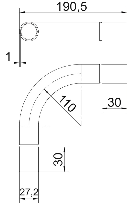 Ângulo de aço inox sem rosca Ø25mm Aço inoxidável A4 1.4571 brilhante, pós-tratamento