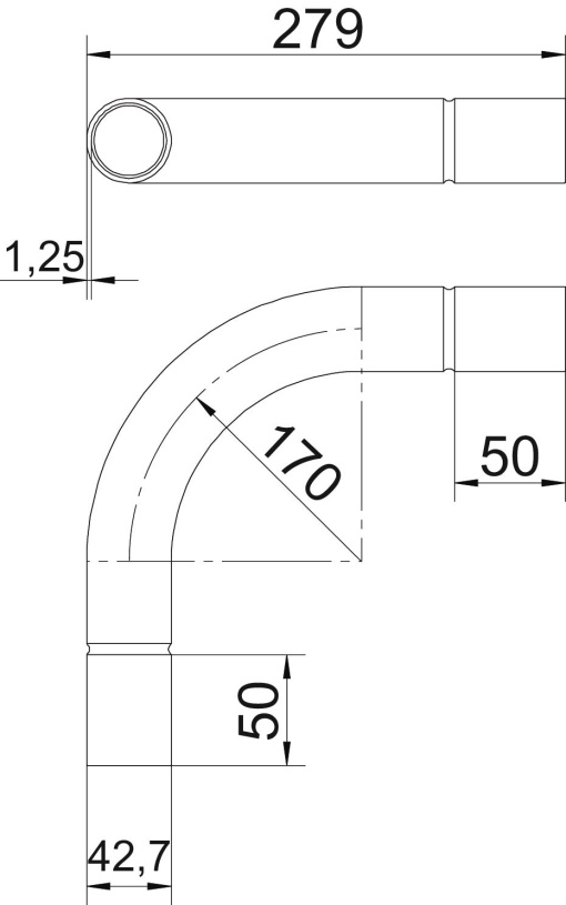 Ângulo de aço inox sem rosca Ø40mm Aço inoxidável A4 1.4571 brilhante, pós-tratamento