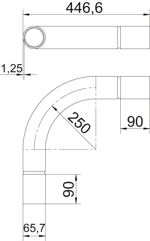Ângulo de aço inox sem rosca Ø63mm Aço inoxidável A4 1.4571 brilhante, pós-tratamento