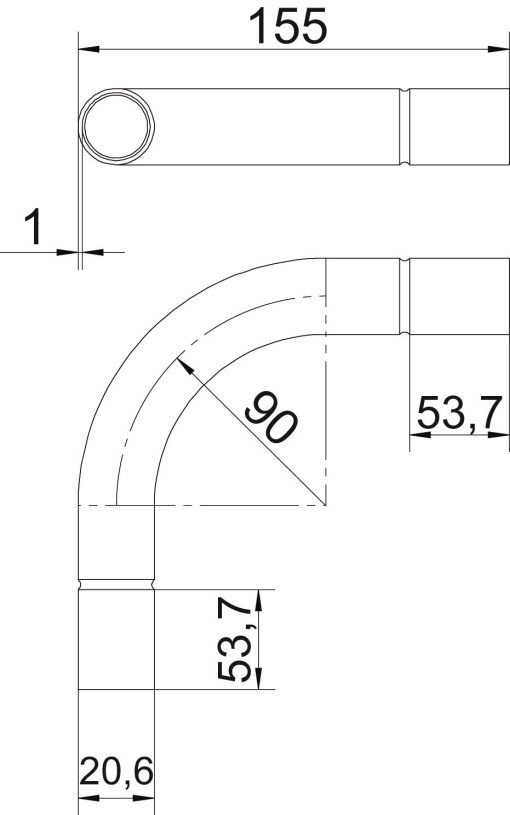 Ângulo metálico 90º sem rosca Ø20mm Aço PES50 - PoliésterEpóxido preto RAL 9005