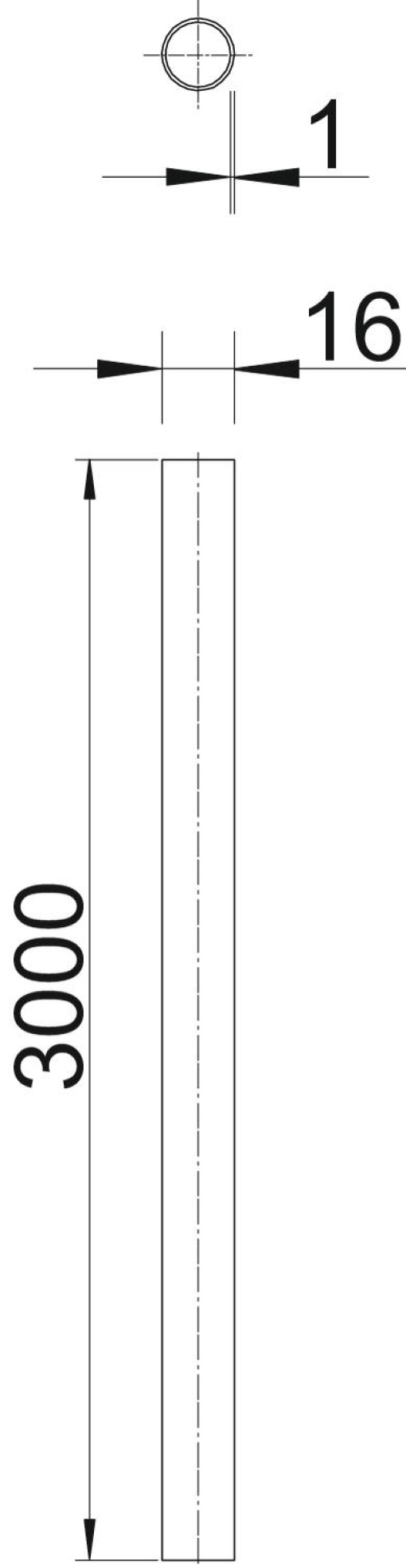 Tubo metálico sem rosca Ø16, 3000mm Aço eletrozincado