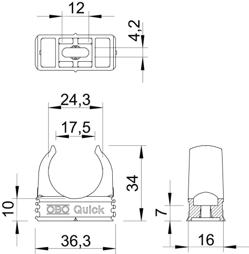 Abraçadeira OBO-Quick M25 Polipropileno cinzento claro RAL 7035