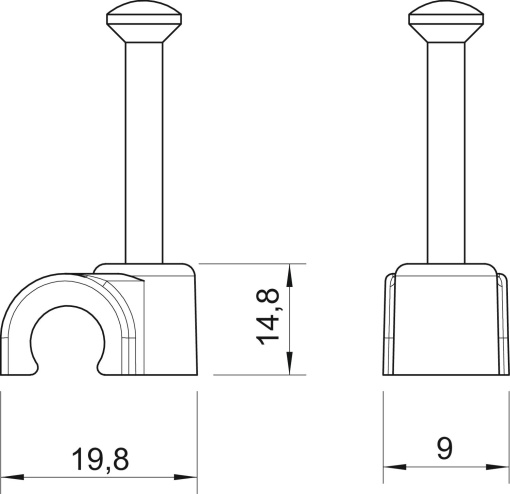 Abraçadeira de prego ISO 12mm, L25 Polipropileno branco puro RAL 9010