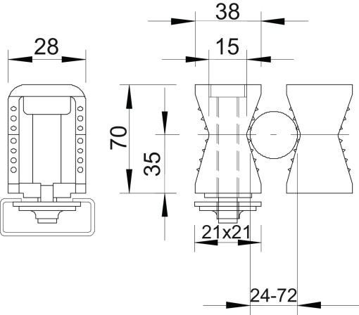 Abraçadeira encosto p perfil com parafuso de fenda 24-72mm Poliamida cinzento claro RAL 7035