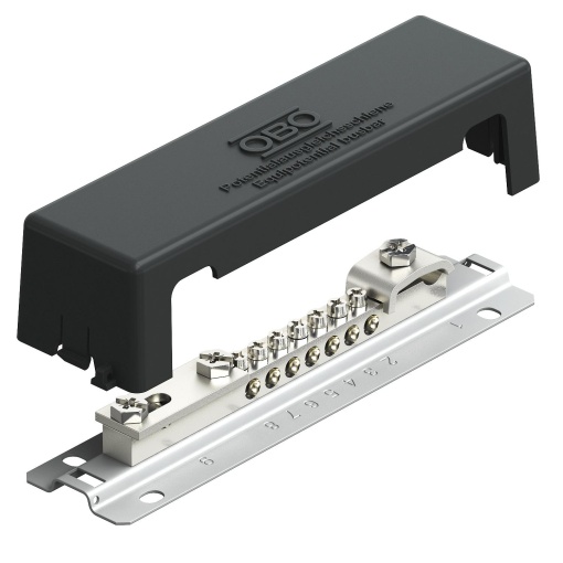 Equipotential busbar with metal foot, for outside 188mm Aço inoxidável, livre de ferrugem A2 1.4301 preto