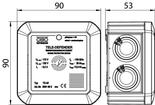 Descarregador de sobretensões para PABX 170V Plástico branco