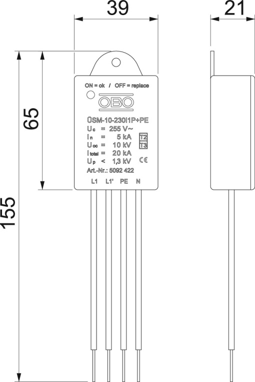 Descarregador de sobretensões para lâmpadas LED com 1 fase 230V