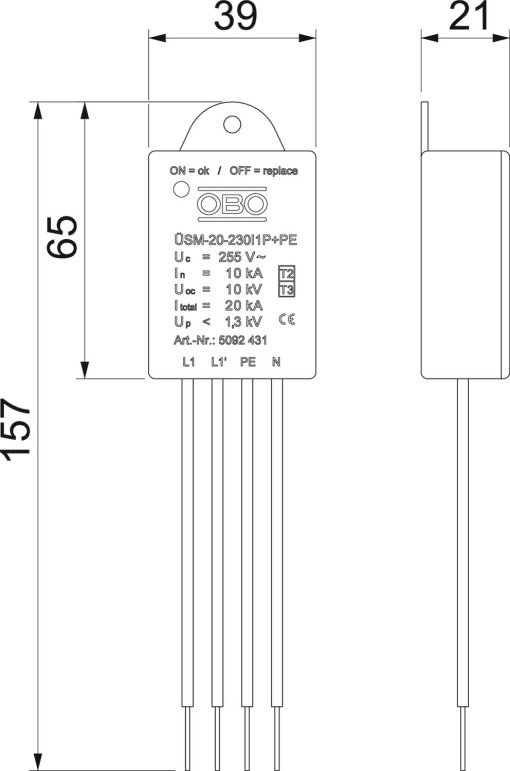 Descarregador de sobretensões para lâmpadas LED com 1 fase 230V