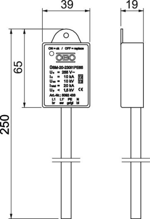 Descarregador de sobretensões para lâmpadas LED com 1 fase 230V