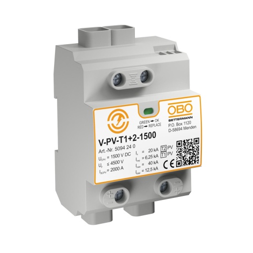 Descarregador combinado V-PV Circuito Y para fotovoltaico 1500V DC cinzento