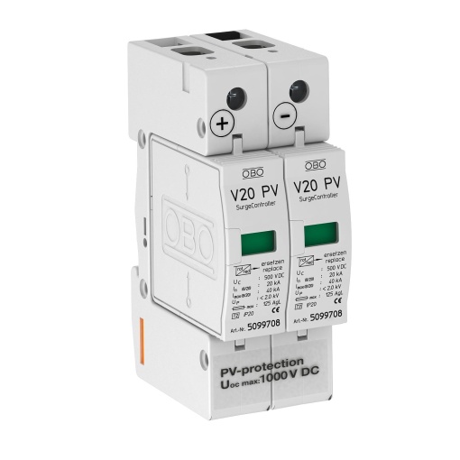 Descarregador sobretensões V20 2 polos para fotovoltaico 1000V DC