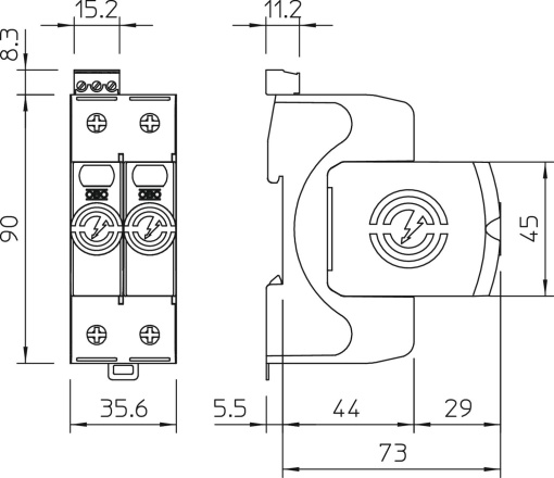 Descarregador sobretensões V20 2 polos com sinalização remota 280V
