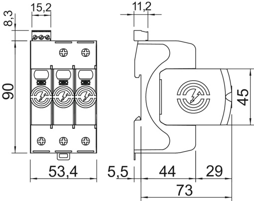Descarregador sobretensões V20 3 polos com sinalização remota 550V