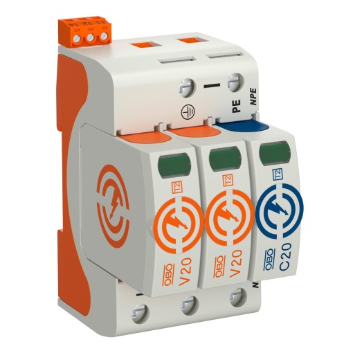 Descarregador sobretensões V20 2 polos com NPE  sinal remoto 280V