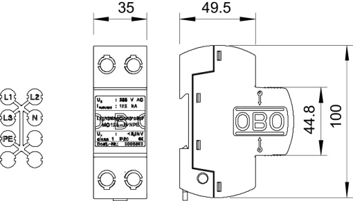 Descarregador de sobretensões para N contra PE 255V