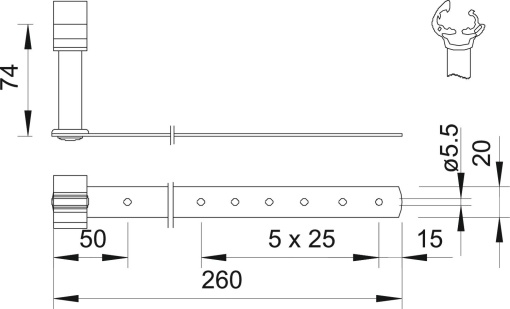 Abraçadeira de telhado para telhado de xisto 260mm Aço inoxidável, livre de ferrugem A2 1.4301