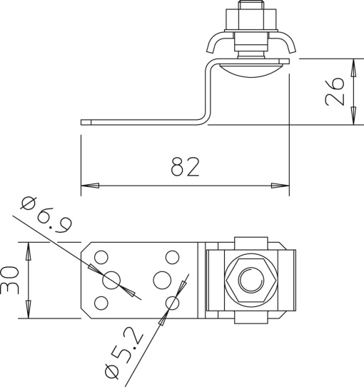 Suporte de ligação com dupla presilha 82x30x26 Alumínio alumínio