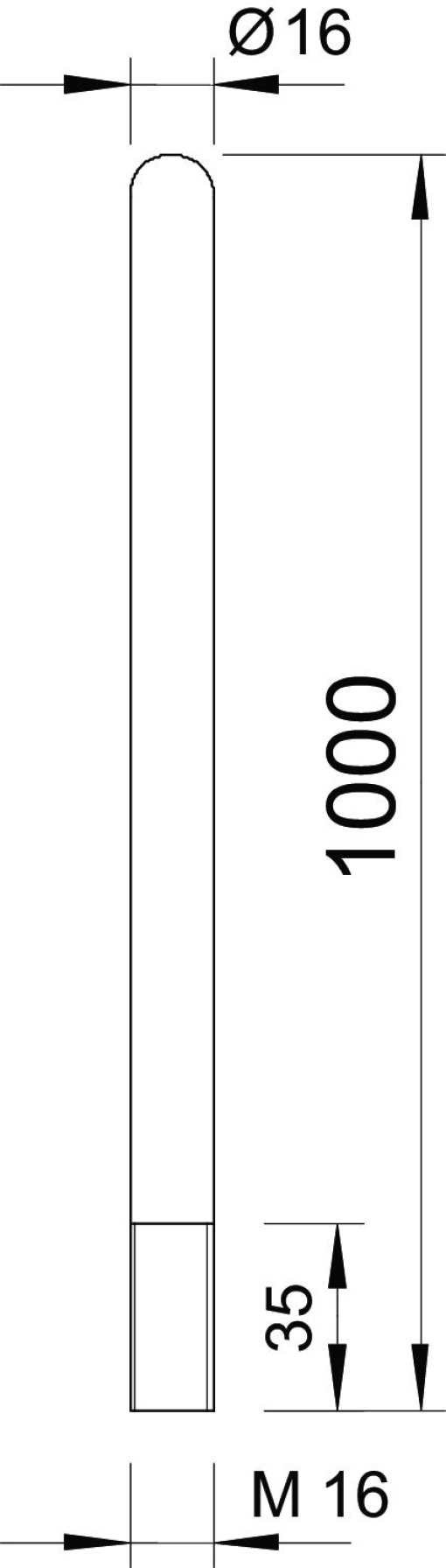 Haste captora com rosca 1000mm Alumínio