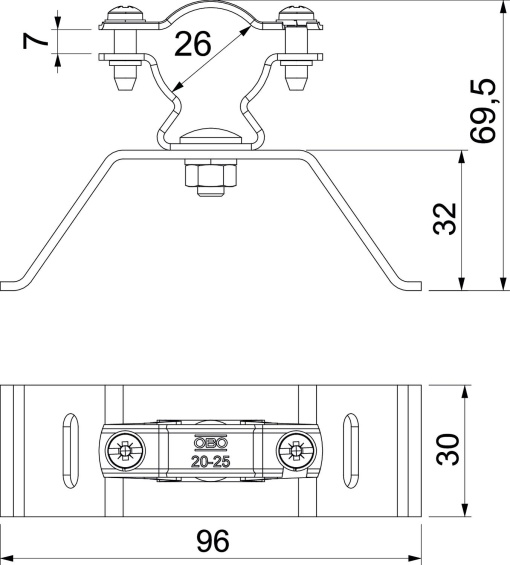 Abraçadeira cinta de aperto para cabo isCon, cinzento Ø26mm Aço inoxidável, livre de ferrugem A2 1.4301 cinzento claro