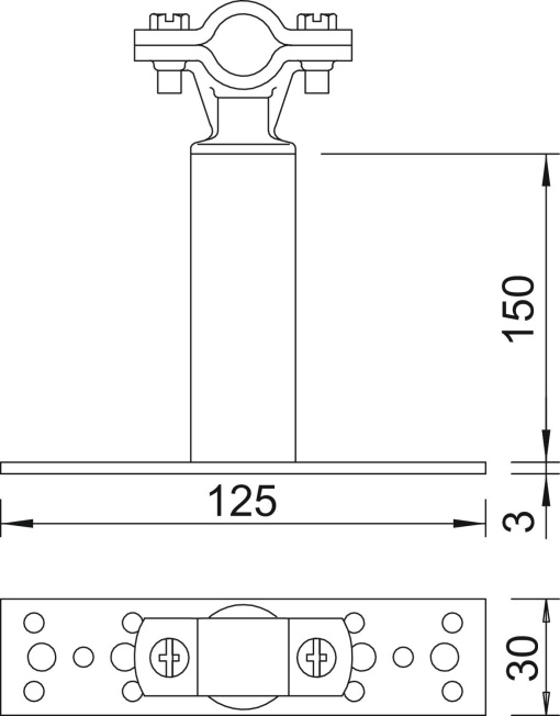 Suporte isolado ISO com fixação para RD 8 150mm Poliamida