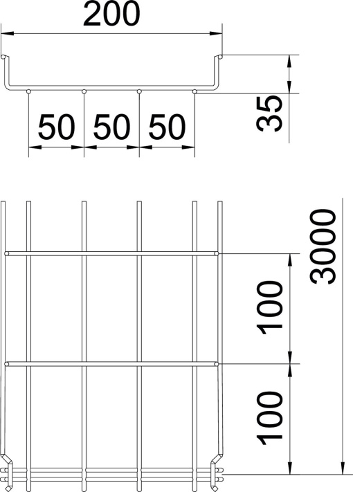 Caminho de cabos em varão GRM 35x200x3000 Aço inoxidável 1.4401 A4 1.4401 brilhante, pós-tratamento aço inoxidável