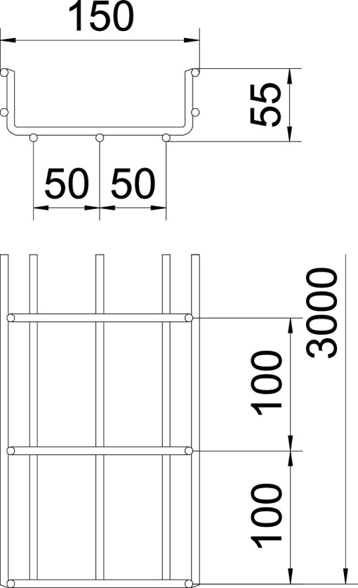 C.cabos varão grandes vãos SGR 55x150x3000 Aço inoxidável, livre de ferrugem A2 1.4301 brilhante, pós-tratamento