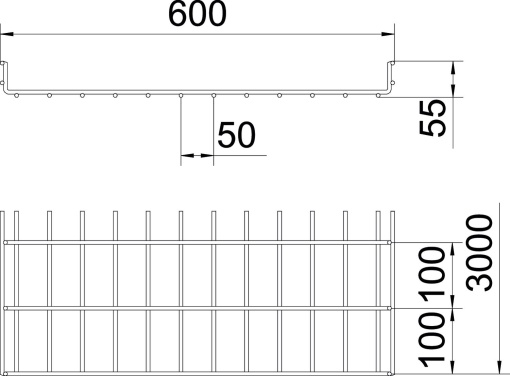 C.cabos varão grandes vãos SGR 55x600x3000 Aço inoxidável, livre de ferrugem A2 1.4301 brilhante, pós-tratamento