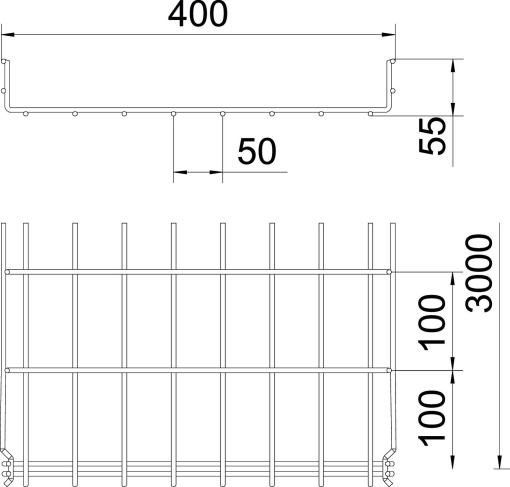 Caminho de cabos em varão GRM 55x400x3000 Aço inoxidável 1.4401 A4 1.4401 brilhante, pós-tratamento aço inoxidável