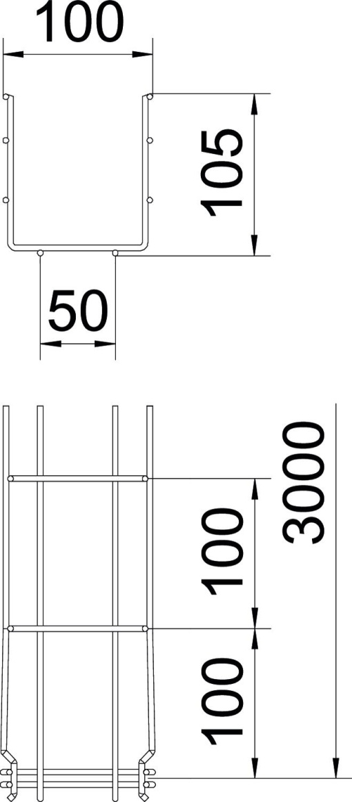 Caminho de cabos em varão GRM 105x100x3000 Aço eletrogalvanizado zinco